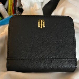 Tommy Hilfiger Blue Leather Zip-Around Wallet with Gold TH Accent